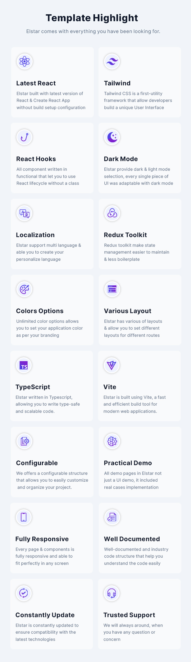 Elstar - React Tailwind Admin Template features